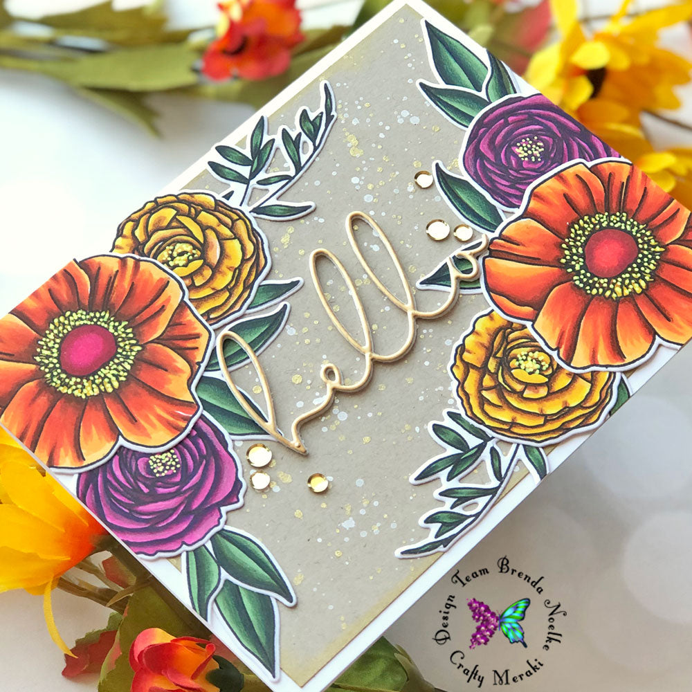 Fall flowers using Crafty Meraki kit with Brenda