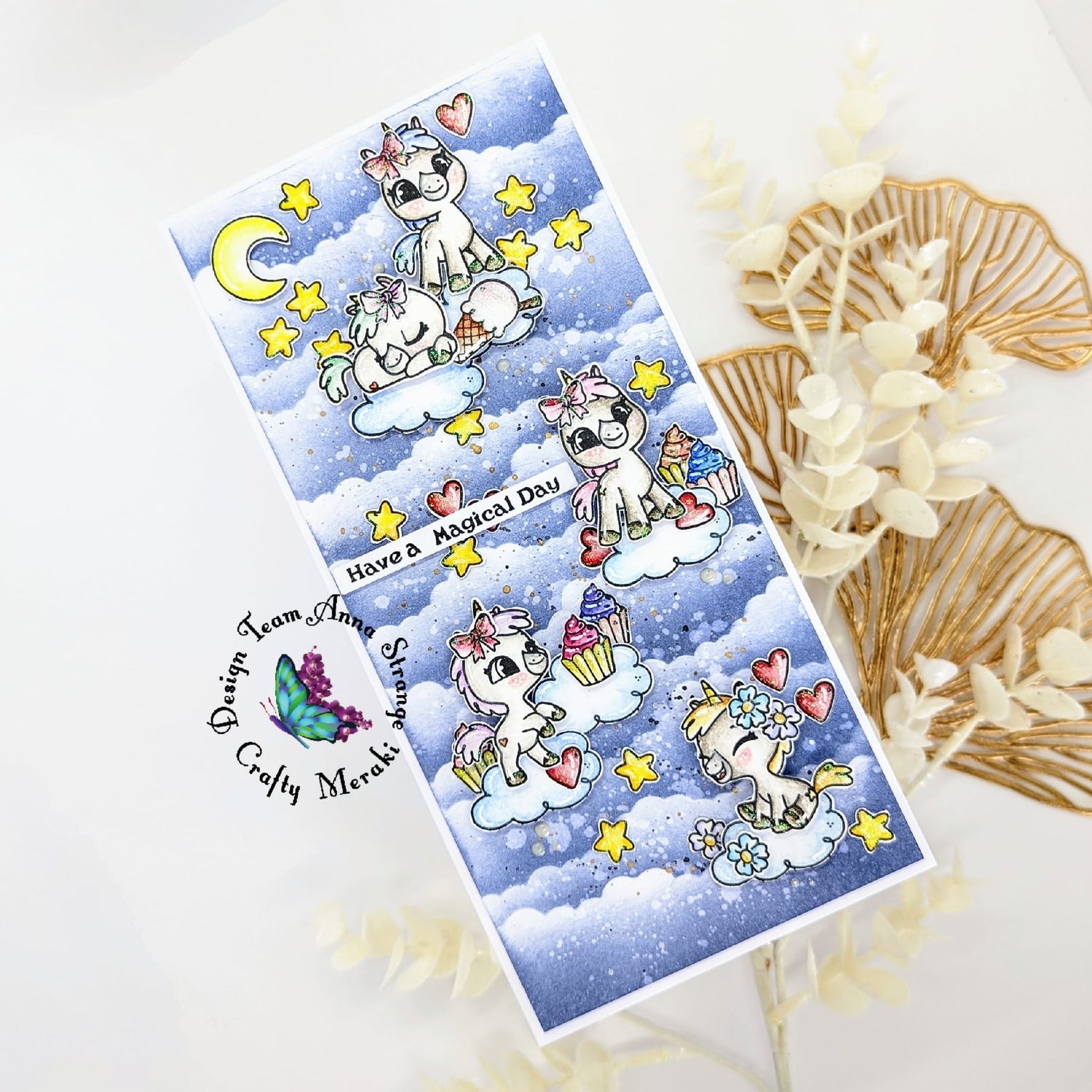 Slimline card with unicorns by Anna