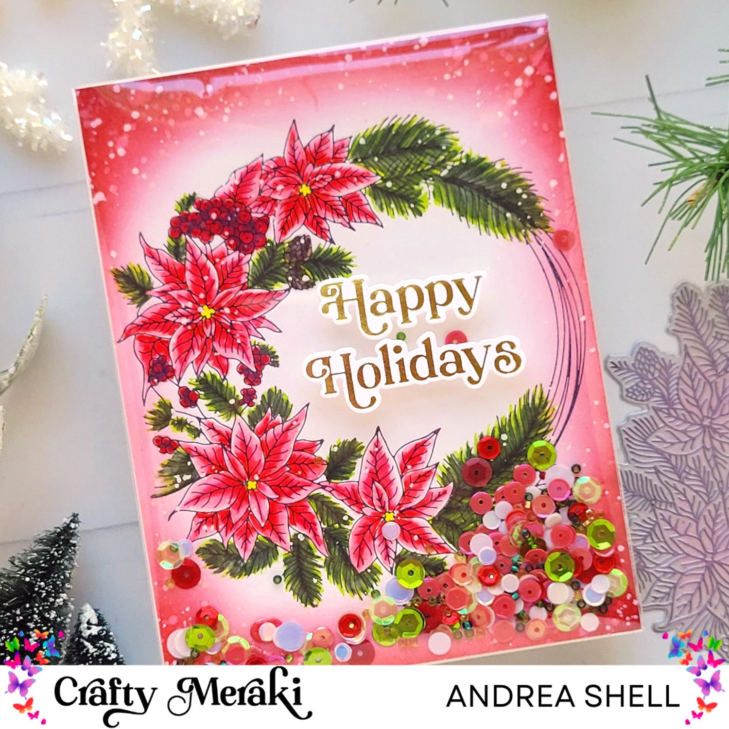 Watercolored Christmas Infinity Shaker Card