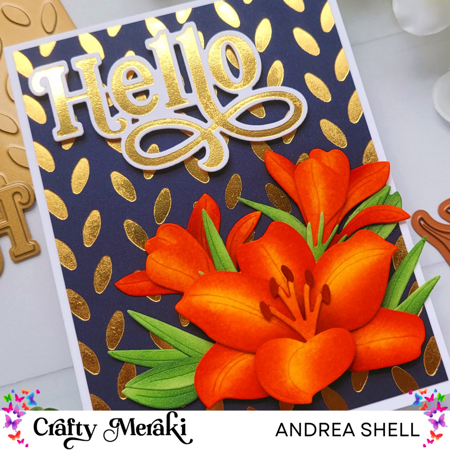 Orange Lilies on Foiled Background