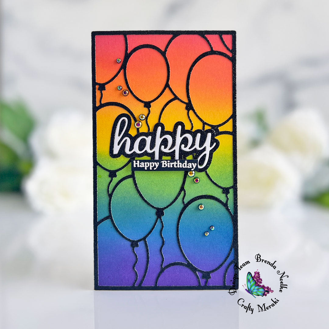Happy Happy Birthday Rainbow Balloon Mini Slimline by Brenda