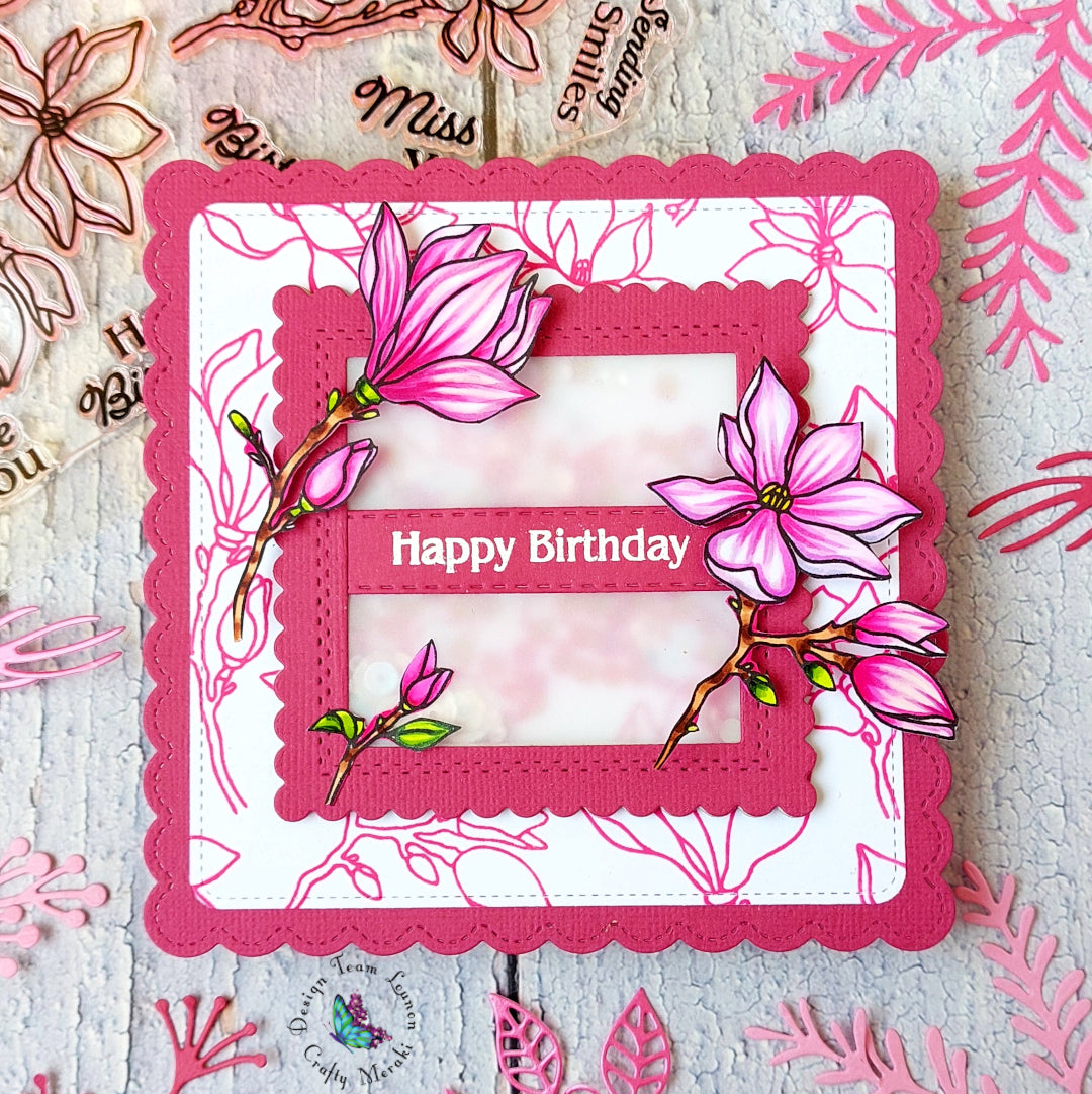 Magnolias shaker card by Lounon