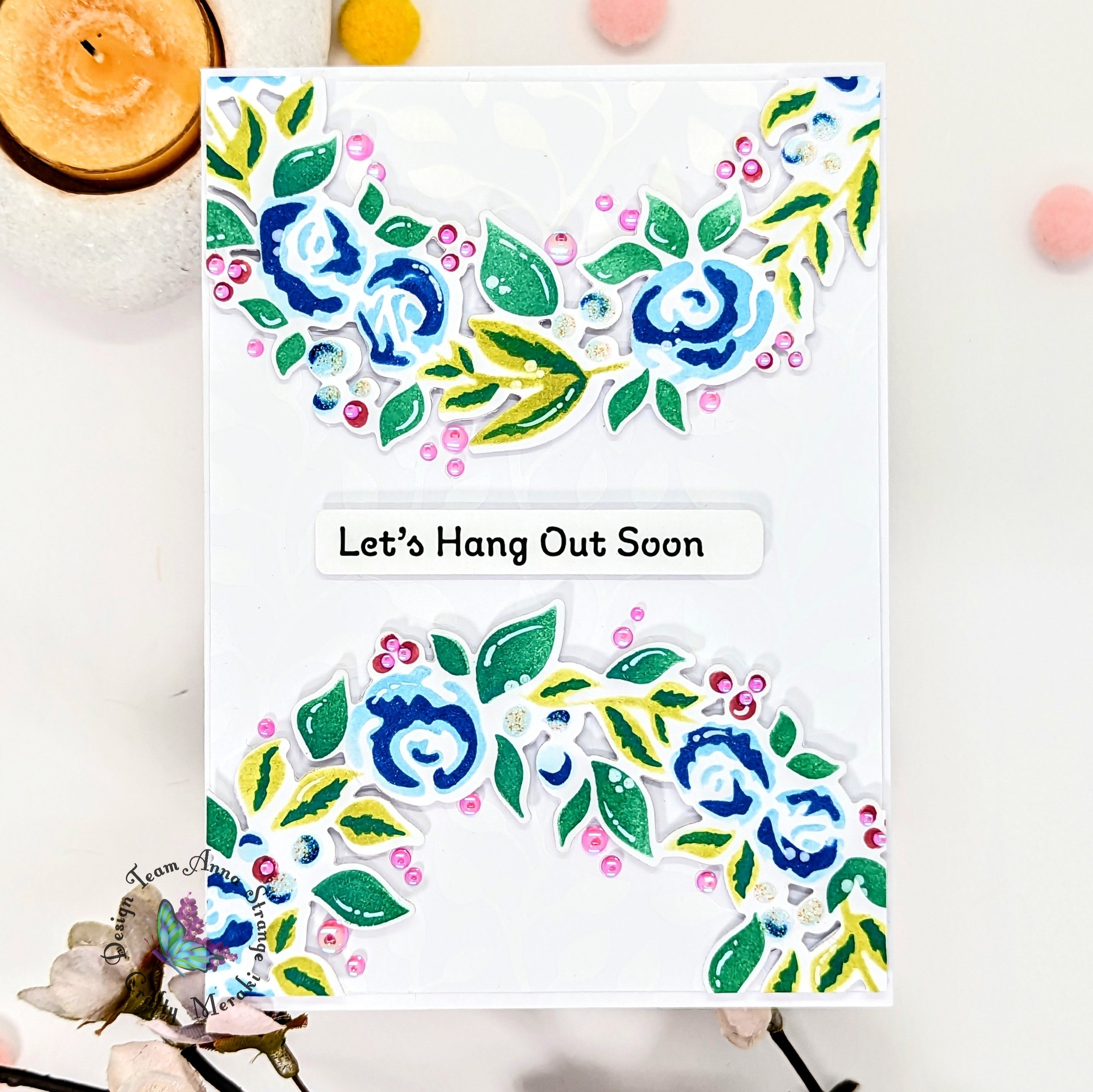 Tone on tone foiling and Blooming Halo layering stencil.