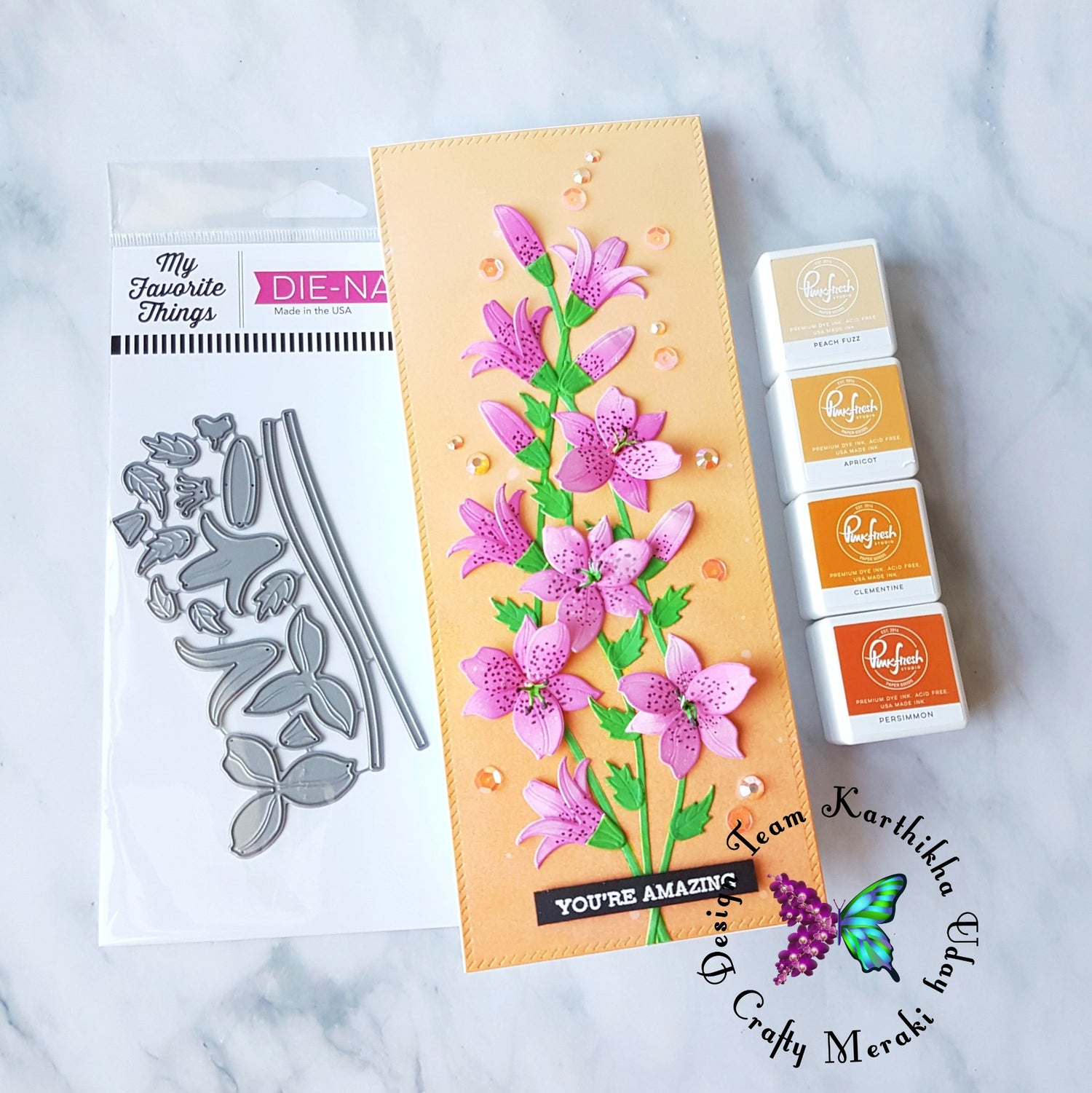 Gorgeous Lilies on slimline card with Karthikha!