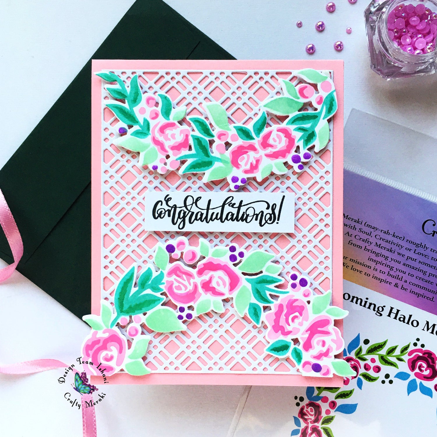 Hand made floral card with Layering stencils Blooming Halo by Crafty Meraki