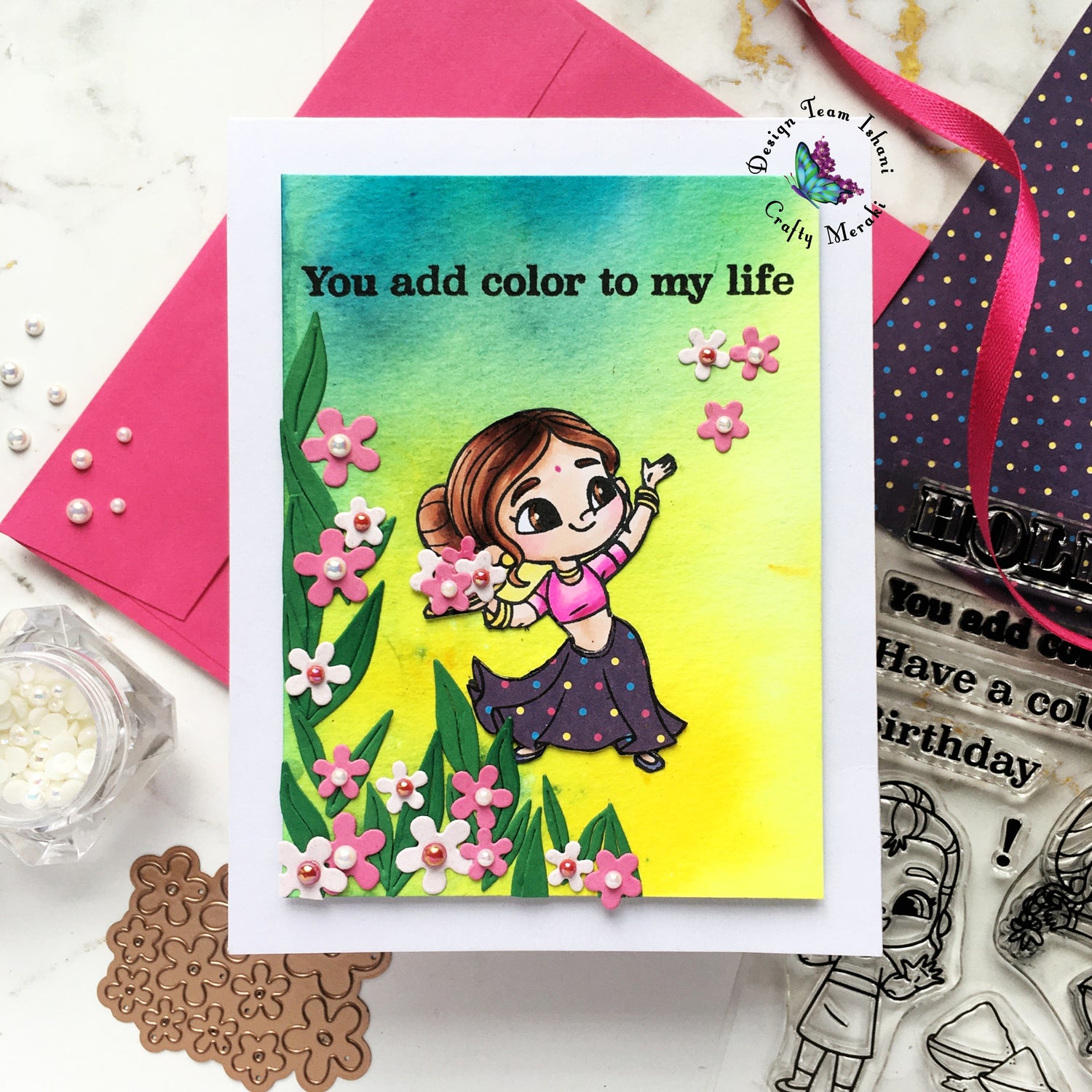 Holi with Flowers and Paper Piecing by Ishani