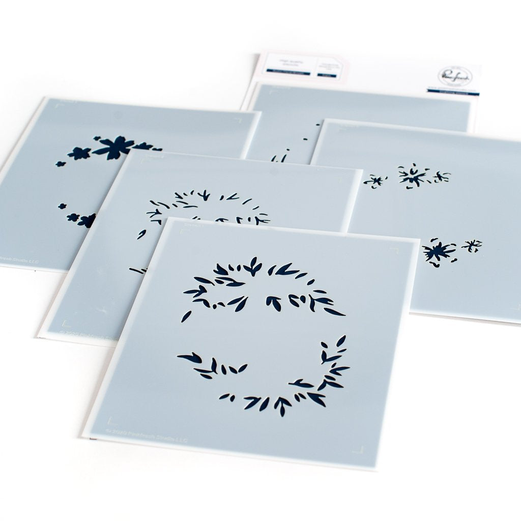 Pinkfresh Studio Rustic Floral Wreath layering Stencil set - Crafty Meraki