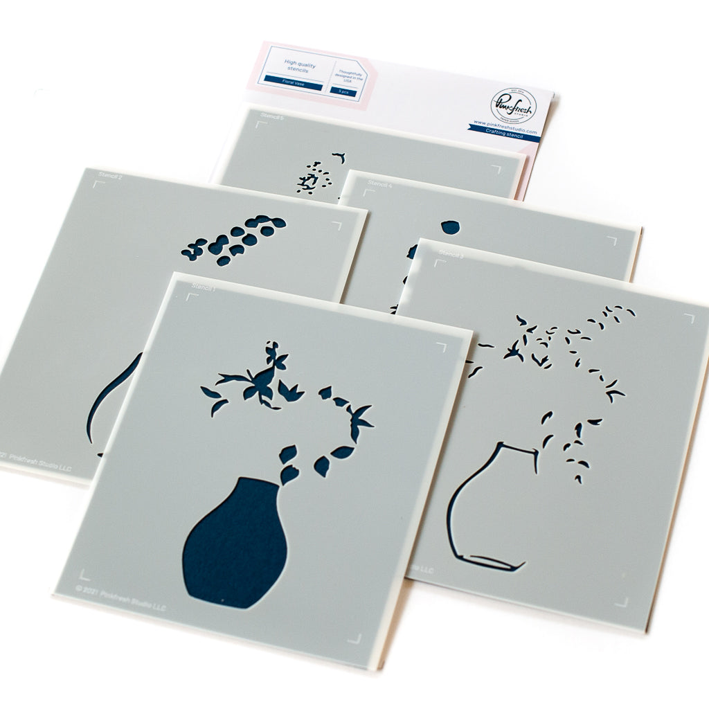 Pinkfresh Studio Floral Vase layering stencil set - Crafty Meraki