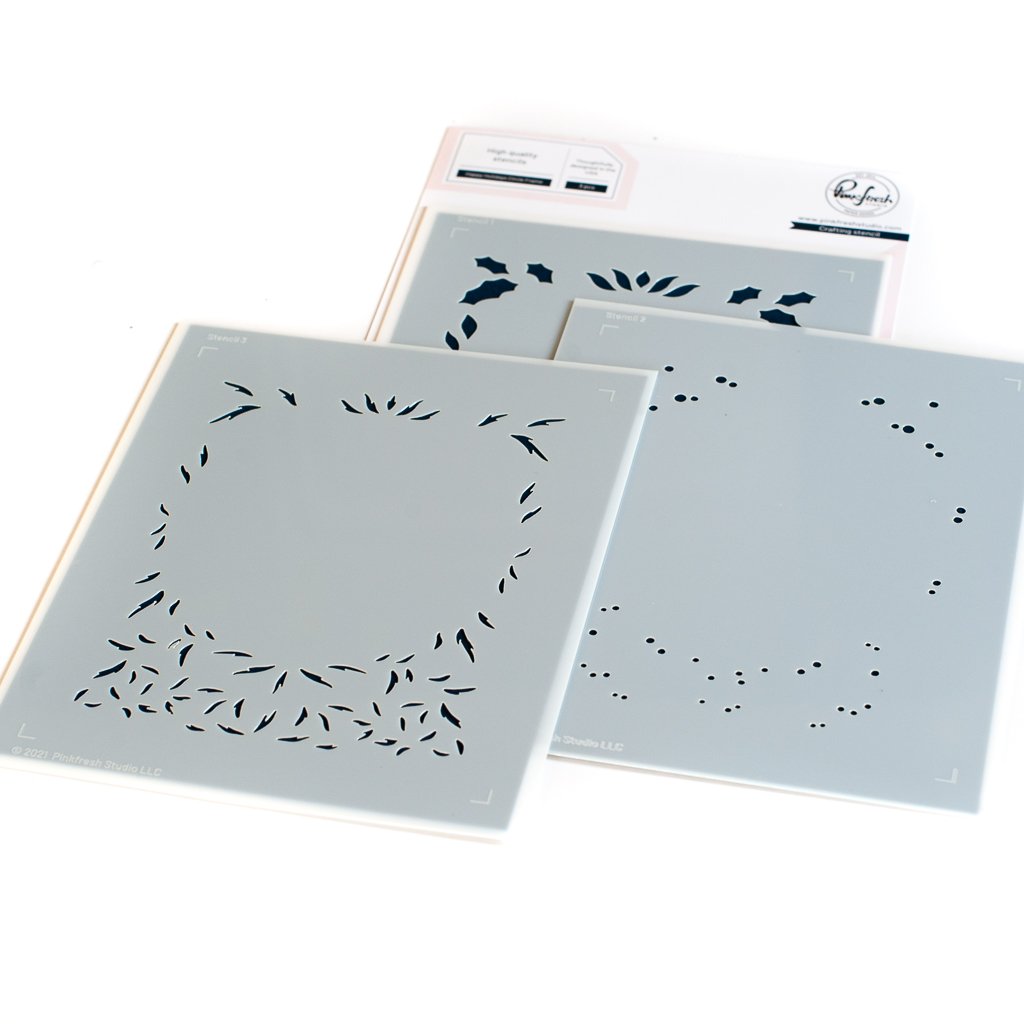 Pinkfresh Studio Happy Holidays Circle Frame layering stencil set - Crafty Meraki