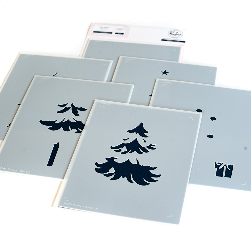 Pinkfresh Studio Under the Christmas Tree layering stencil set - Crafty Meraki