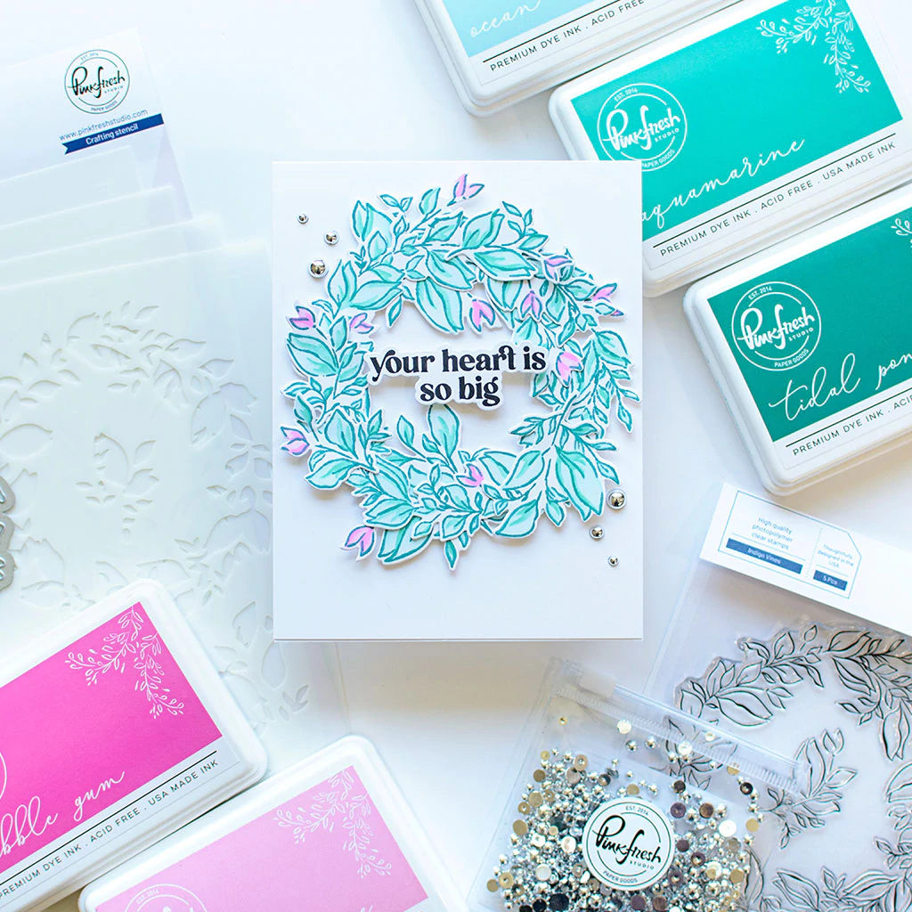 Pinkfresh Studio Indigo vines stencil - Crafty Meraki