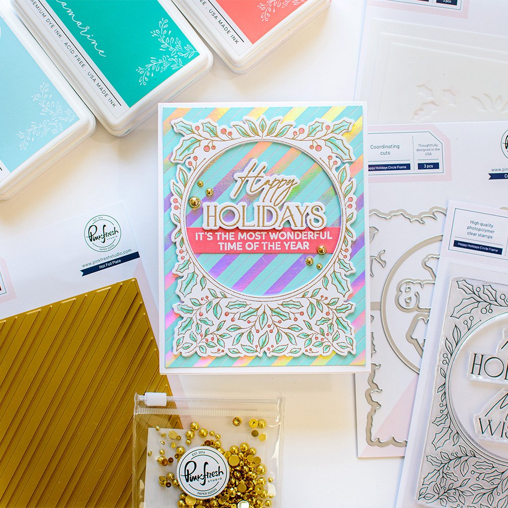 Pinkfresh Studio Happy Holidays Circle Frame layering stencil set - Crafty Meraki