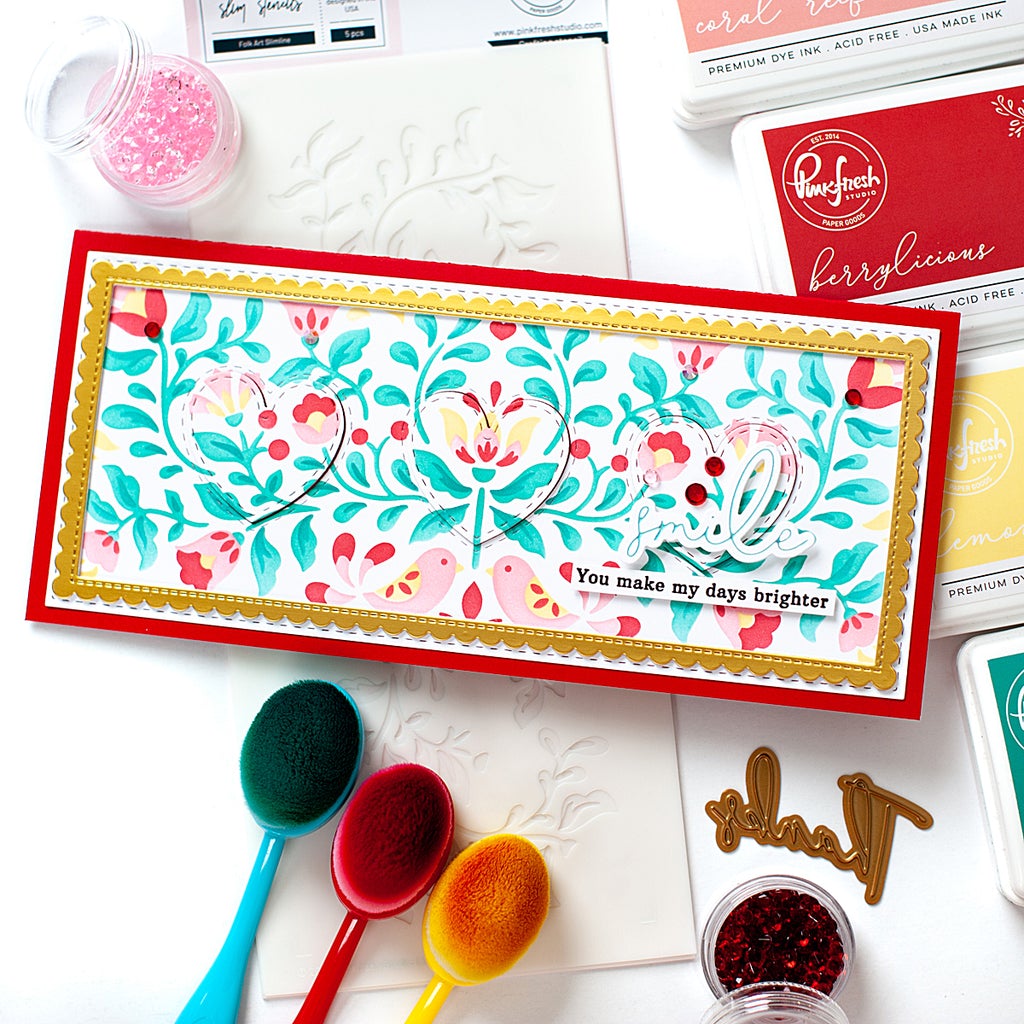 Pink Fresh Studio Folk Art Slimline layering stencils - Crafty Meraki