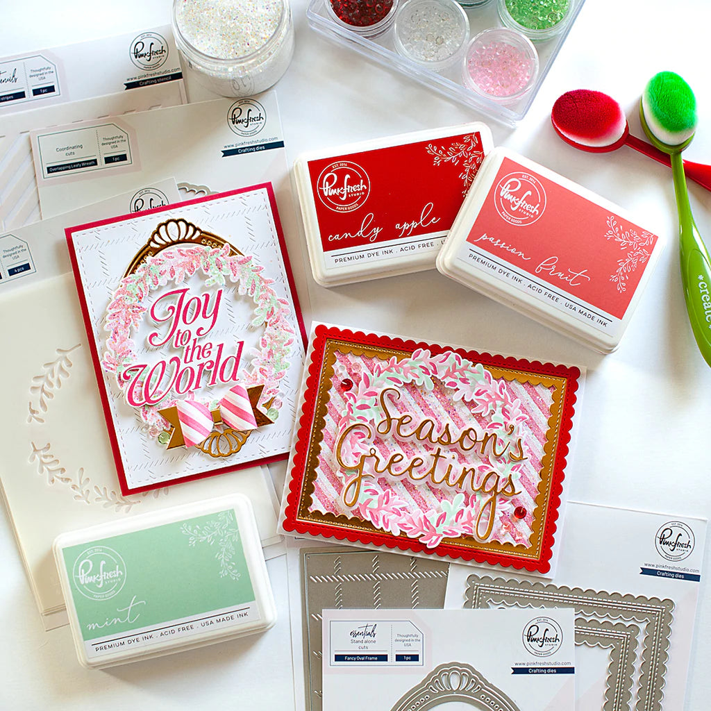Pinkfresh Studio Overlapping leafy wreath stencil - Crafty Meraki