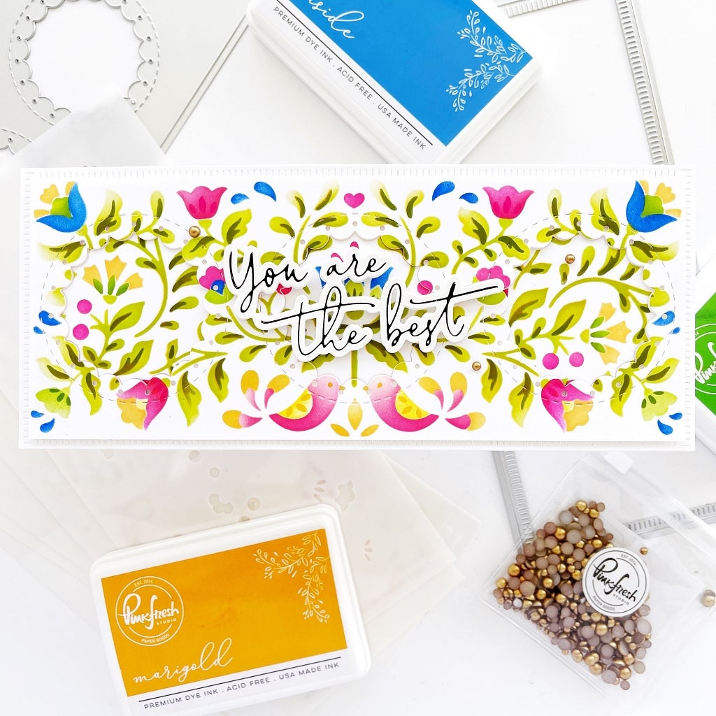 Pink Fresh Studio Folk Art Slimline layering stencils - Crafty Meraki