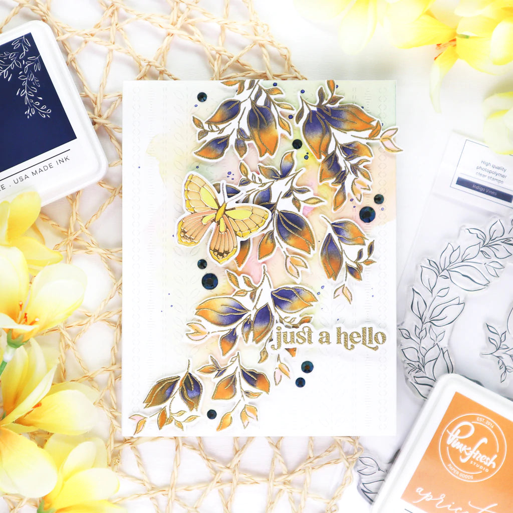 Pinkfresh Studio Indigo vines stencil - Crafty Meraki