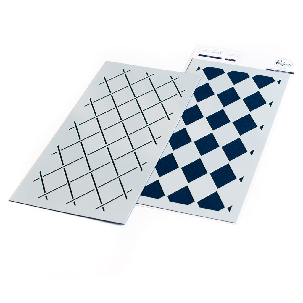 pinkfreshstudio Slim Argyle Layering Stencil set - Crafty Meraki
