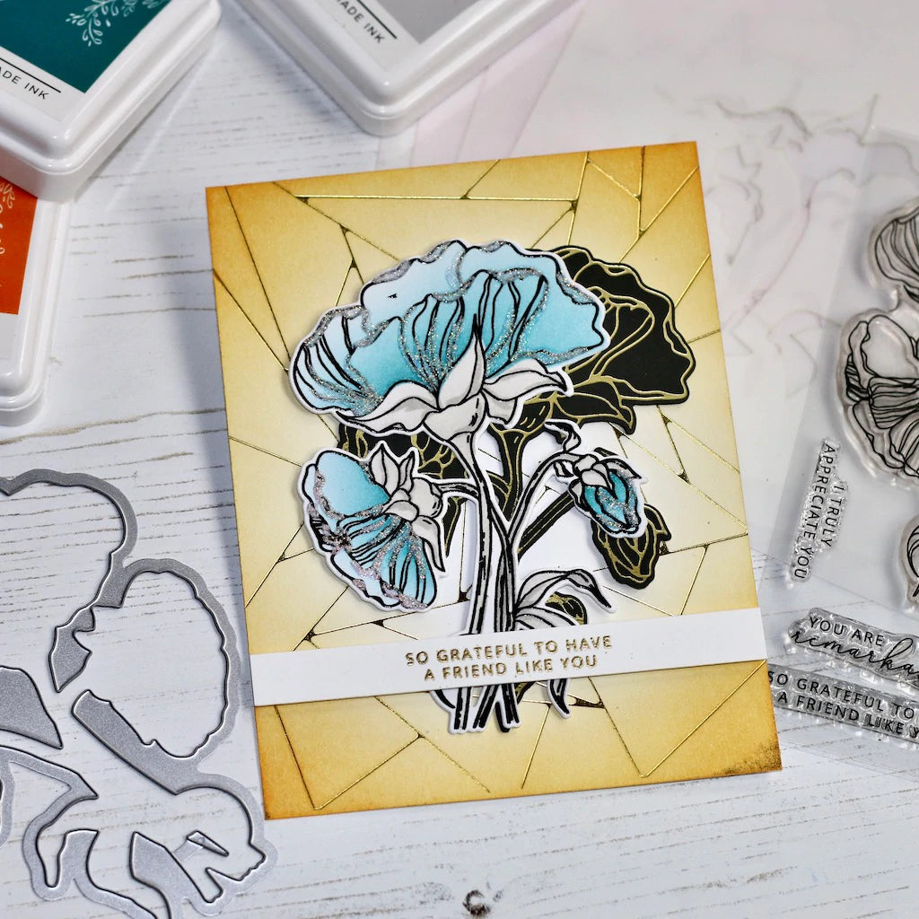 Pinkfresh Studio Thankful for friends hot foil plate - Crafty Meraki