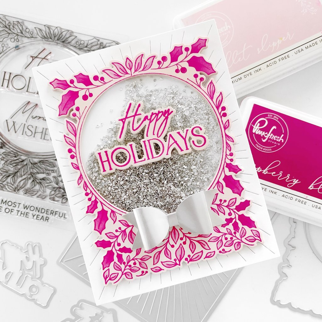Pinkfresh Studio Happy Holidays Circle Frame layering stencil set - Crafty Meraki