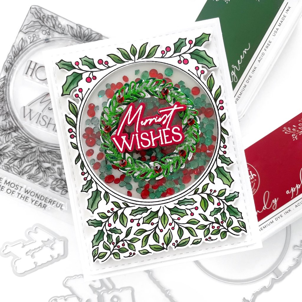 Pinkfresh Studio Happy Holidays Circle Frame layering stencil set - Crafty Meraki