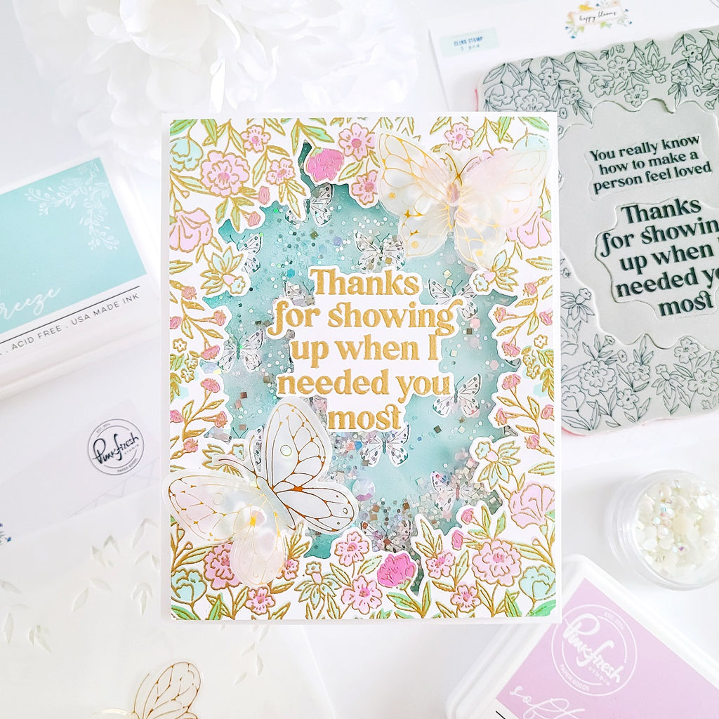 Pinkfresh Studio Happy Bloom stencil - Crafty Meraki