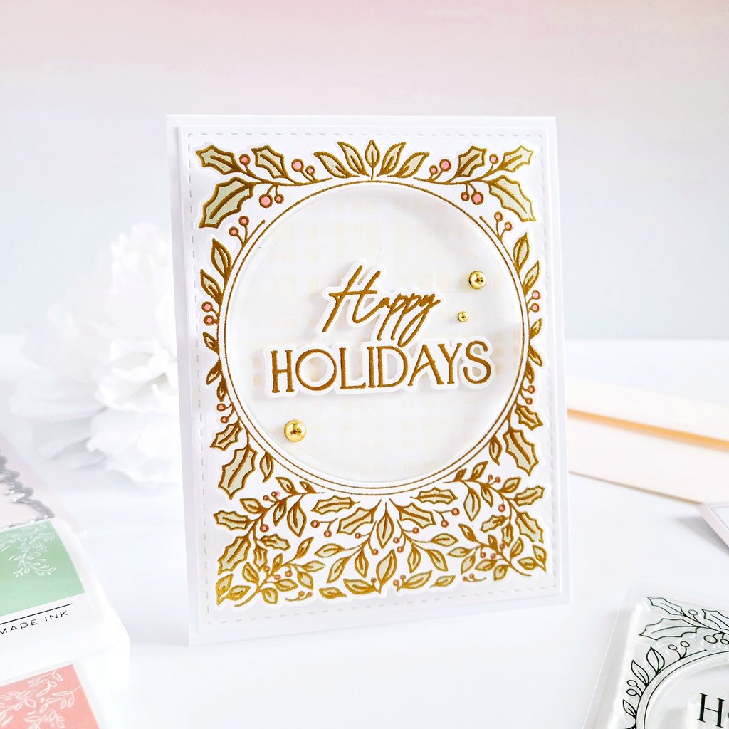 Pinkfresh Studio Happy Holidays Circle Frame layering stencil set - Crafty Meraki