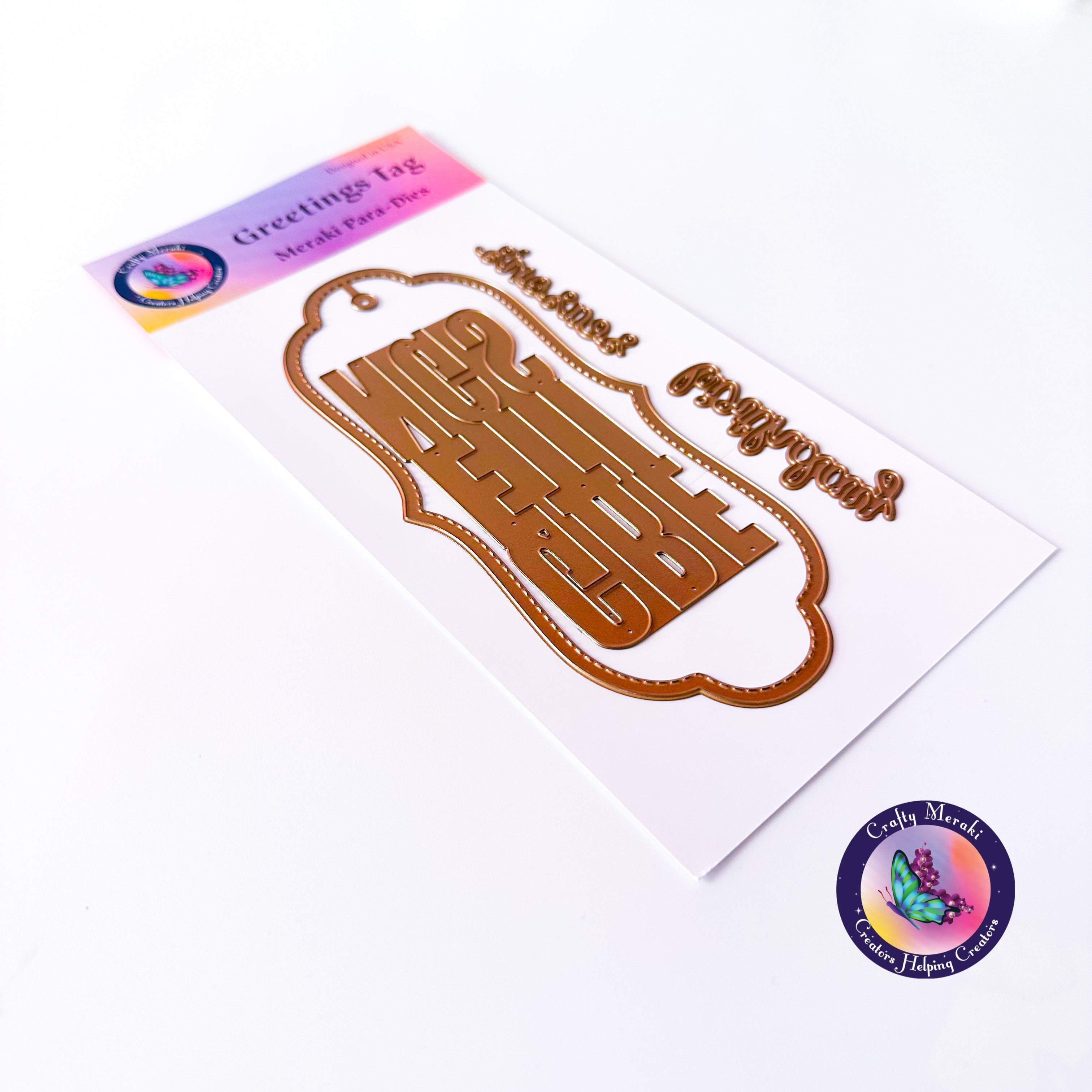 Crafty Meraki Greetings Slimline Tag die - Crafty Meraki