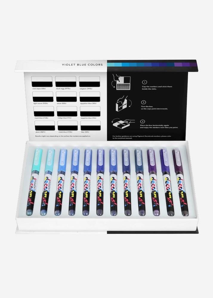 Karin Markers Pigment Deco Brush 12 Violet-Blue Colors Collection - Crafty Meraki