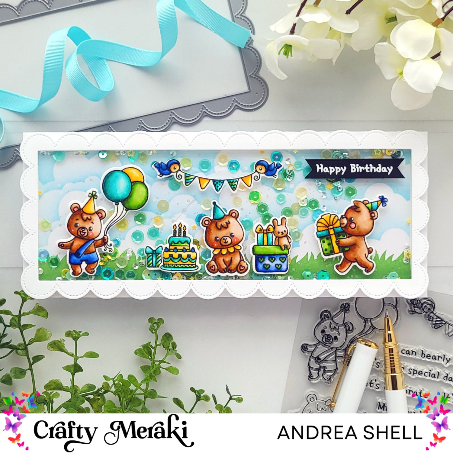 Slimline Shaker Card with Birthday Bears stamp