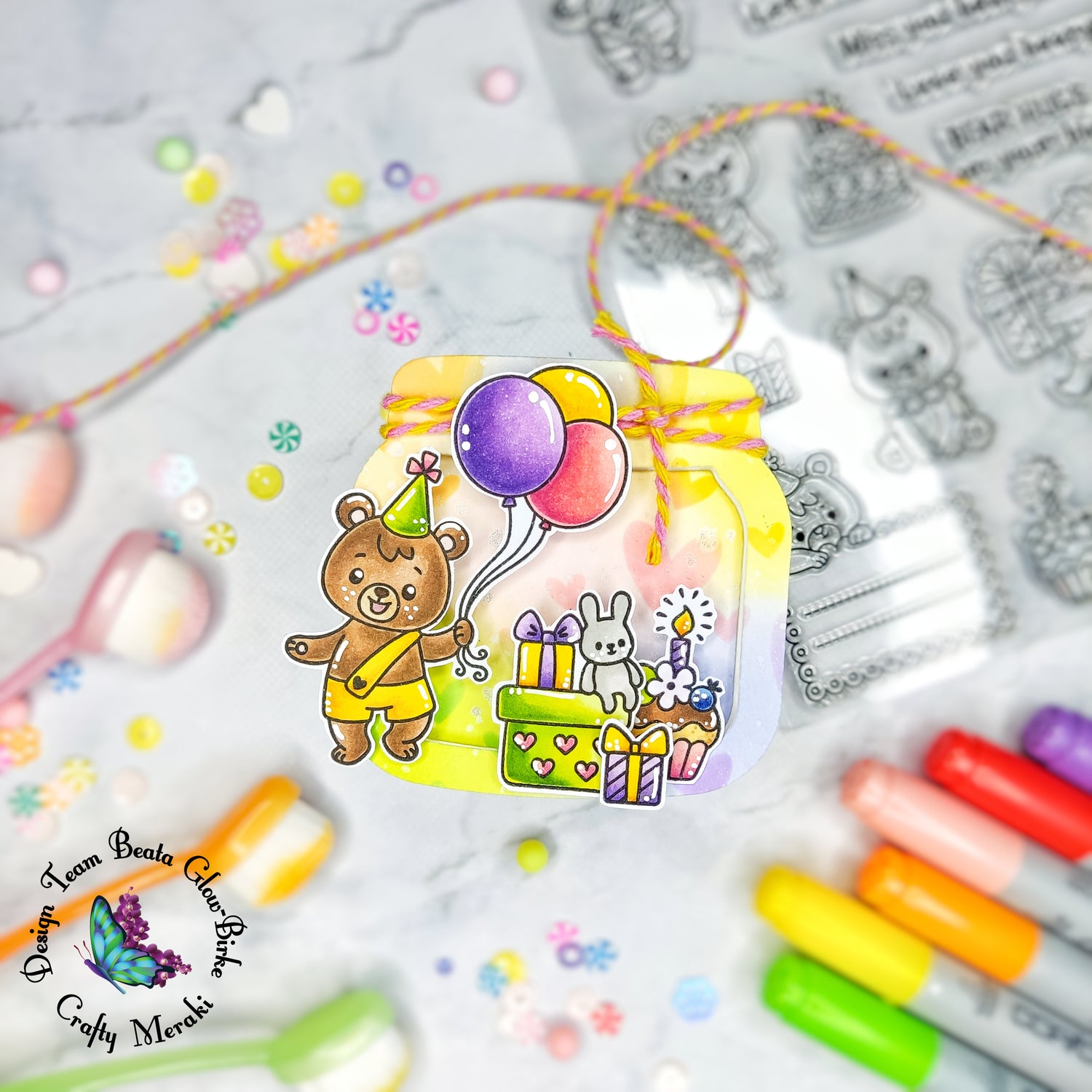 Rainbow gift tag with Birthday Bears