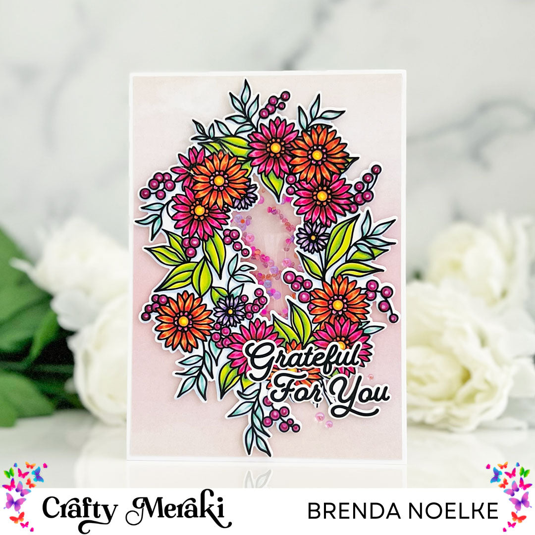 Grateful for You Wreath Shaker Card by Brenda