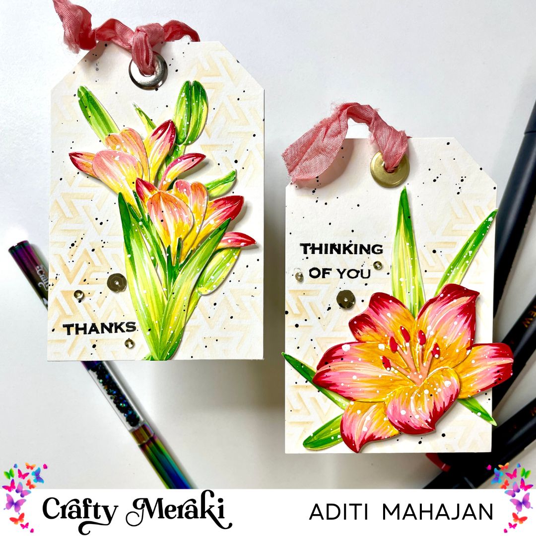 Gift Tags with Artisan Flora Lily| Alcohol Marker Coloring Technique