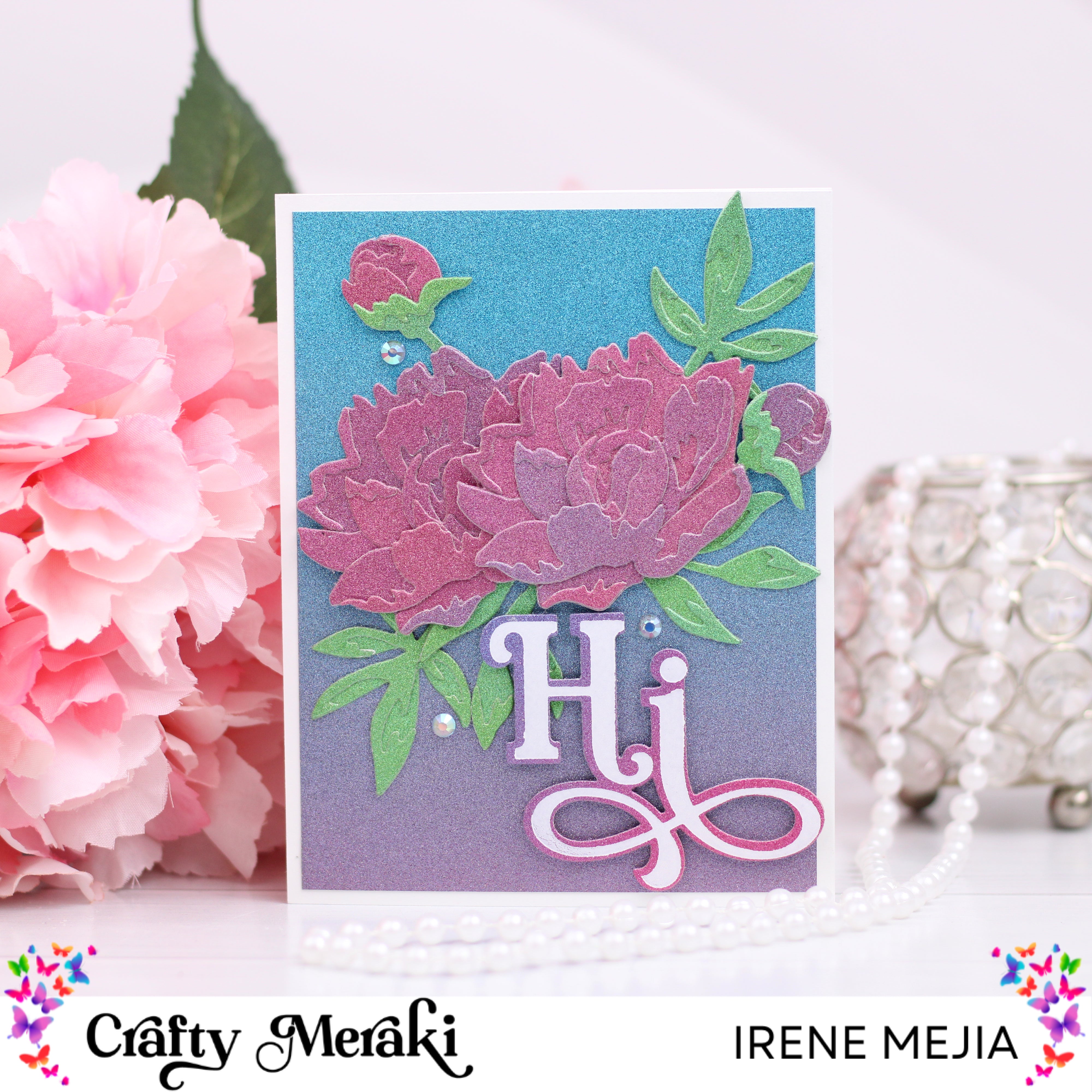 Glitter-on-Glitter Peony Card