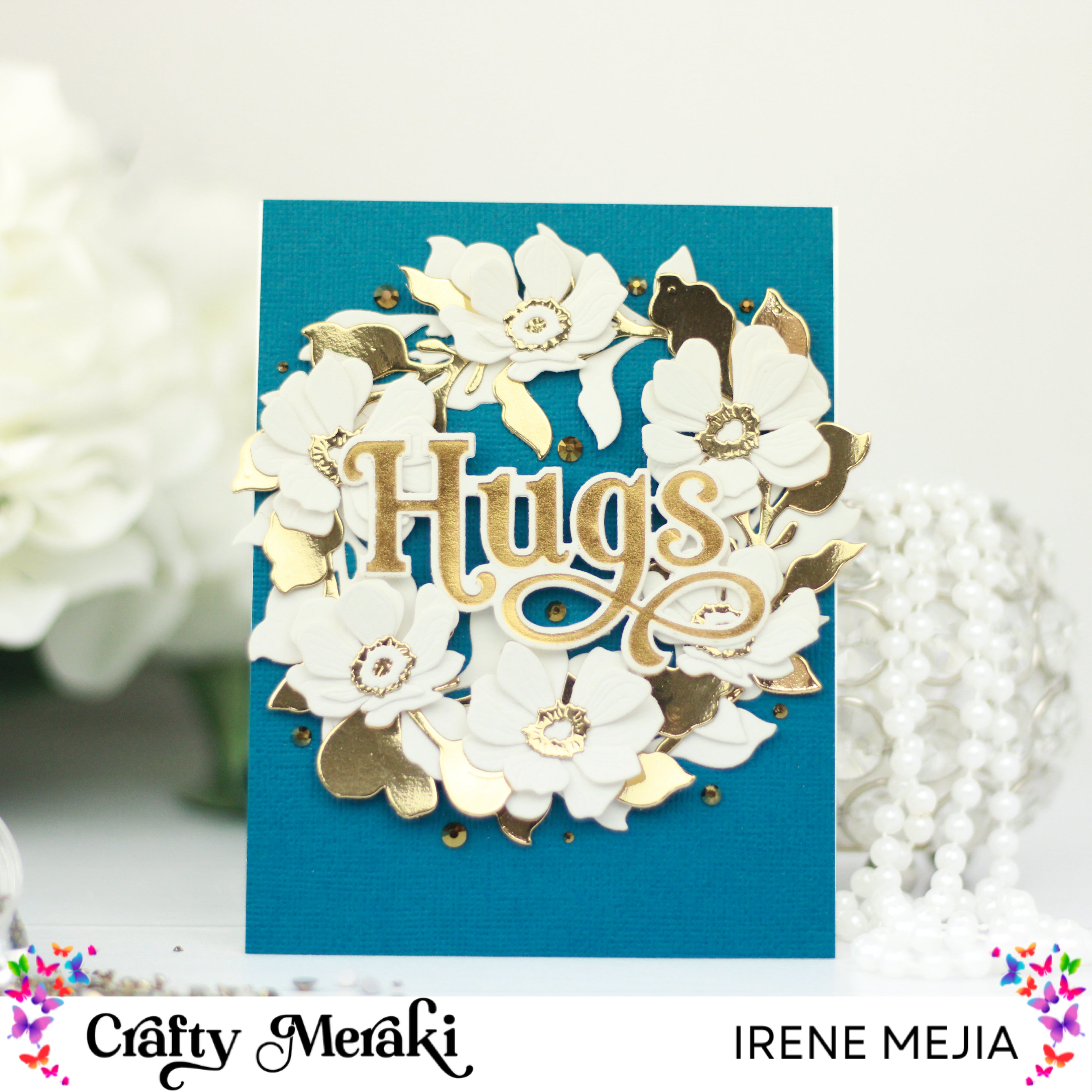 White and Gold Floral Wreath Card