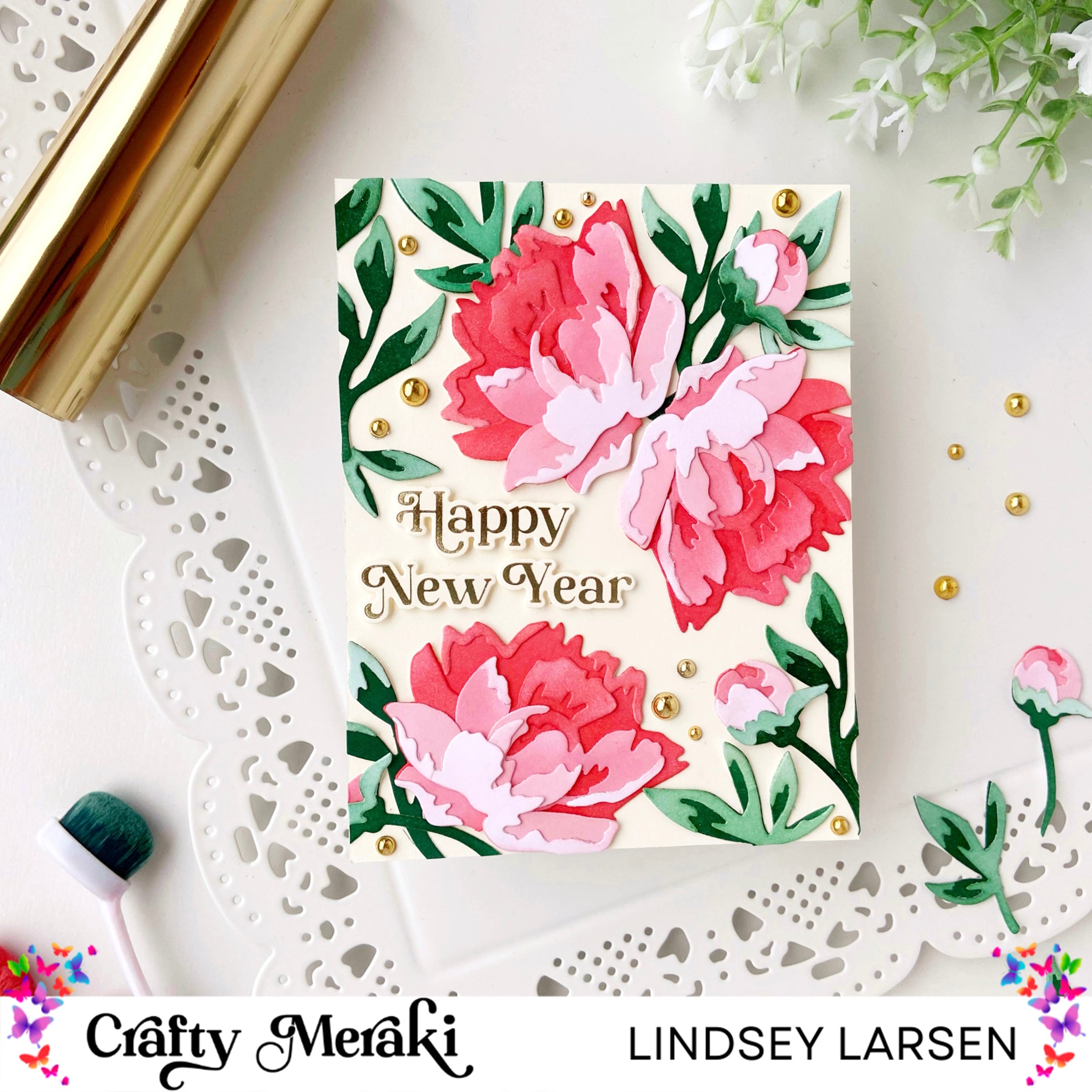 Press-Tacular Floral New Year's Card