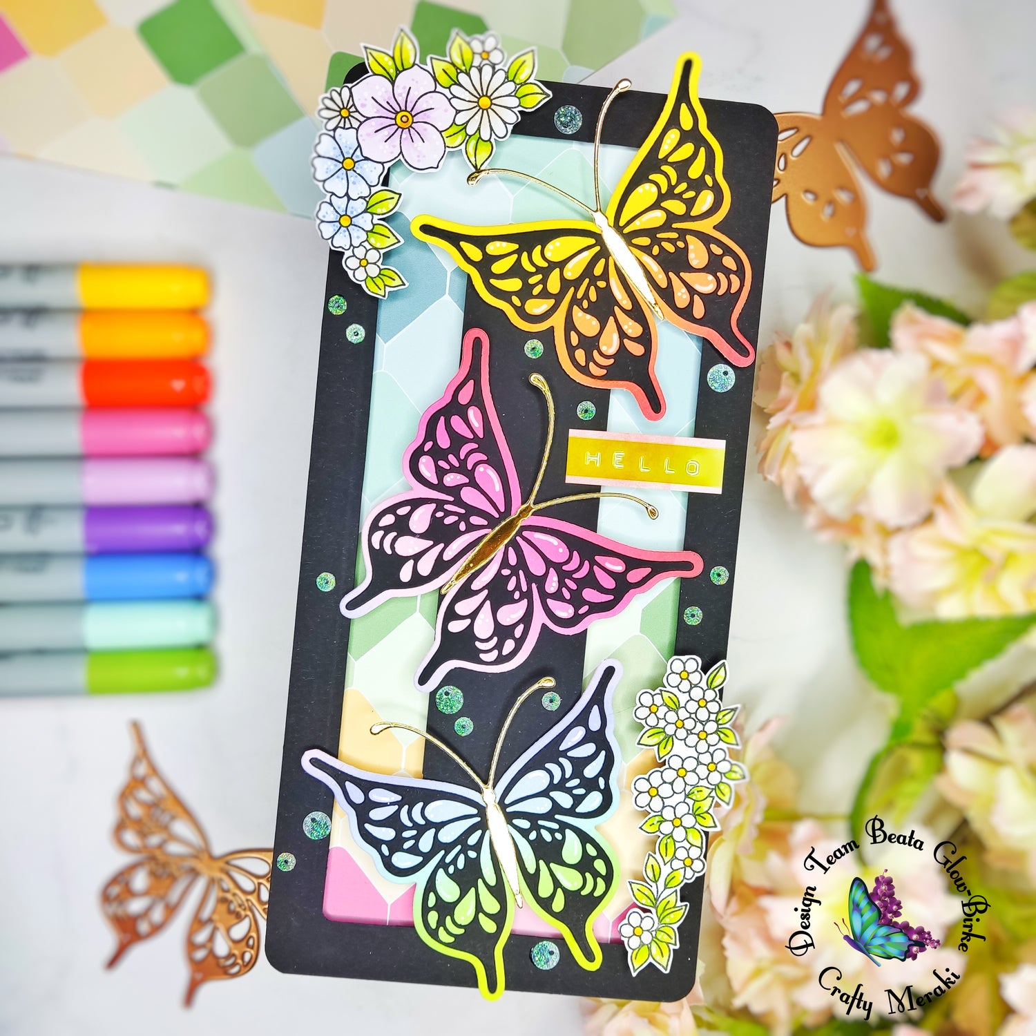 Rainbow butterflies - how to combine die-cuts and stamps by Beata