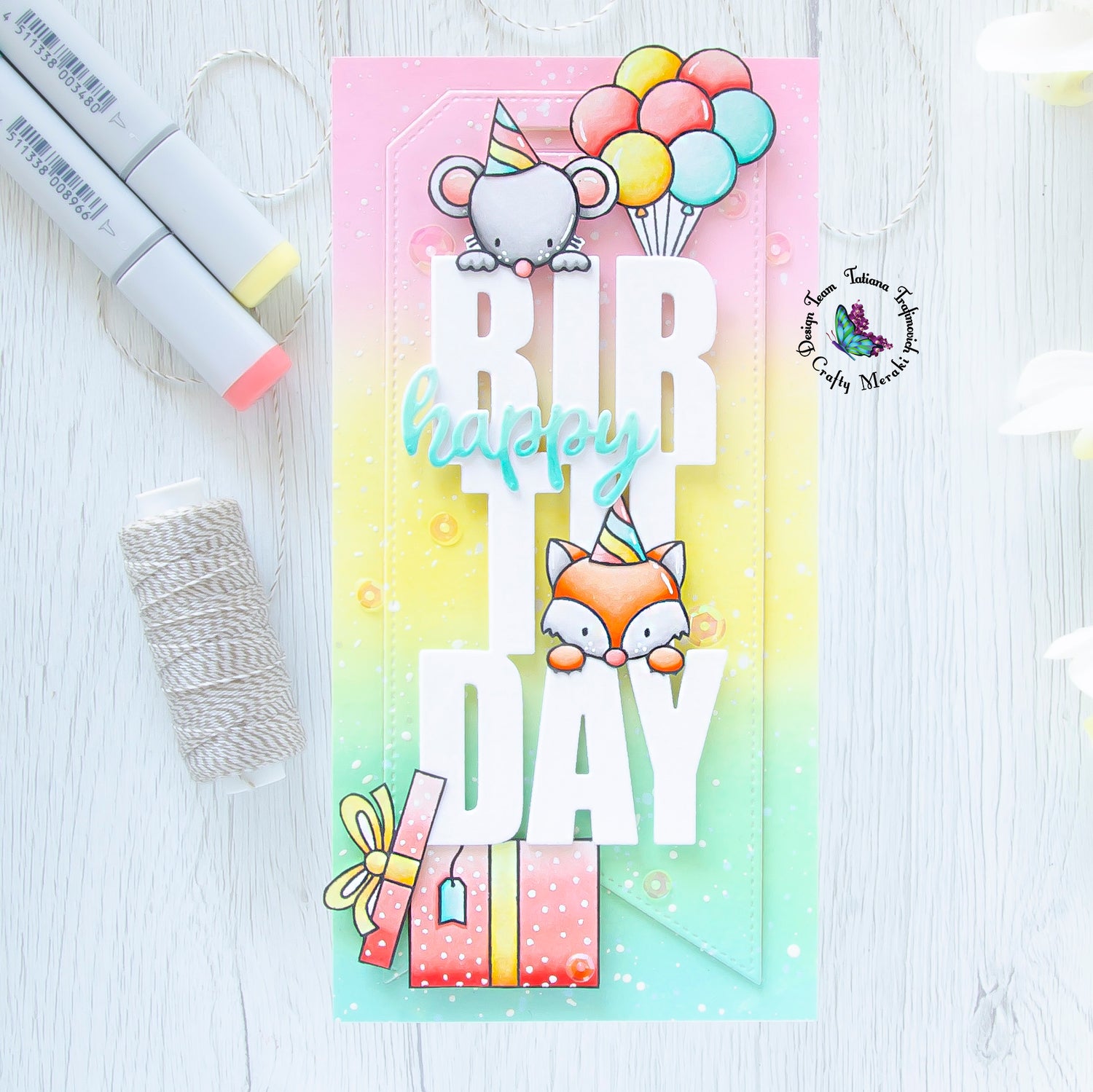 Cute birthday slimline card by Tatiana