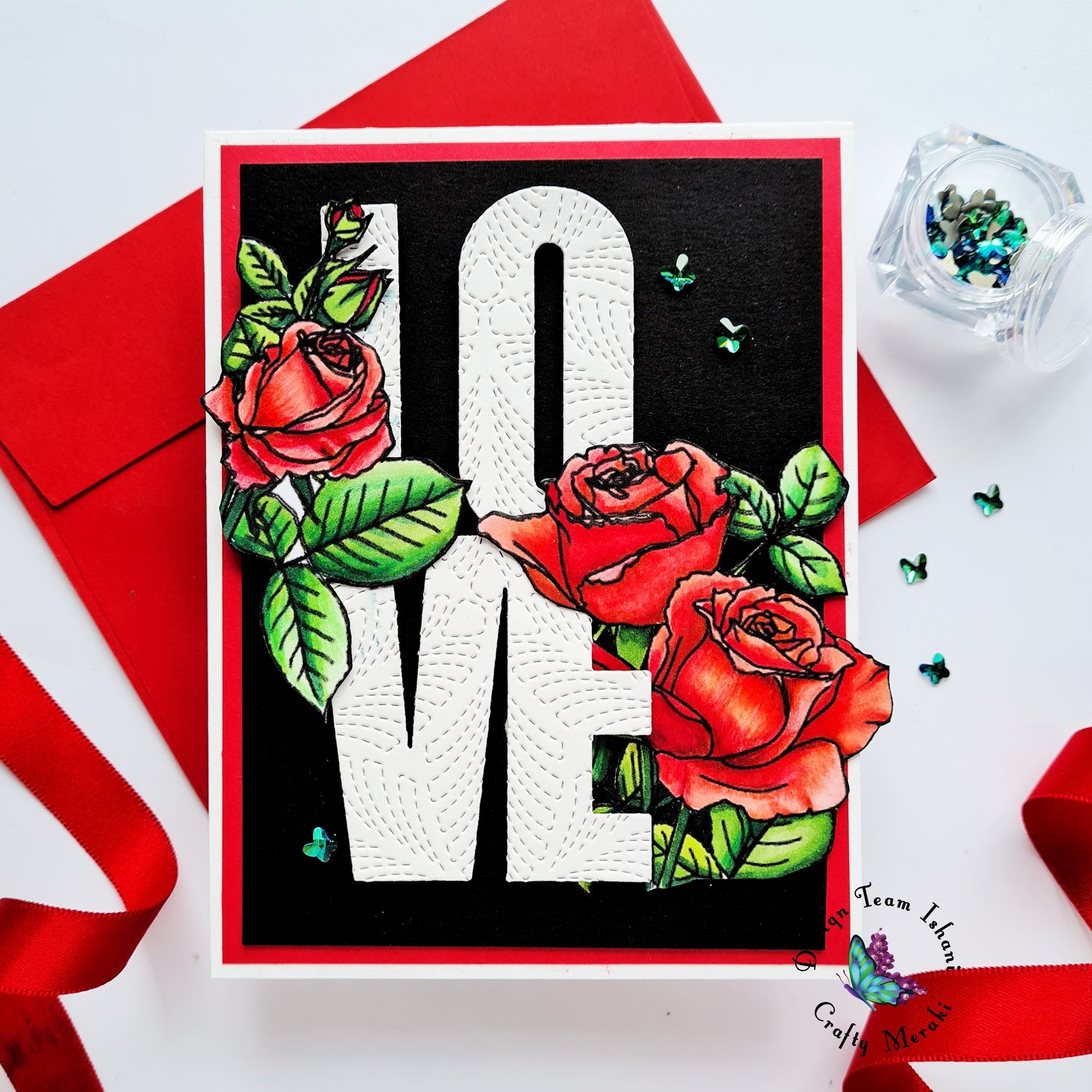 Love card with Red roses by Ishani