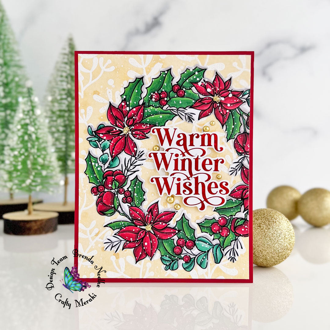 Warm Winter Wishes - Festive Flora Wreath EAP on Metallic Background
