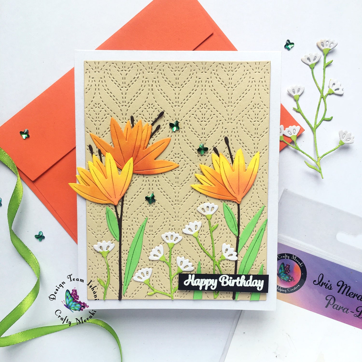 Flora dies birthday card with Kraft background, CASE card with Iris Flora dies