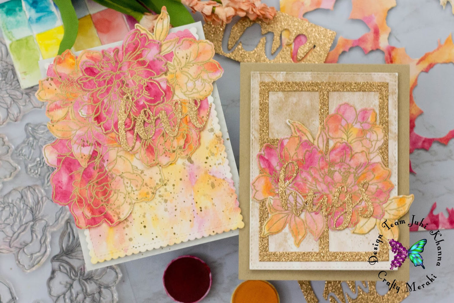 Gorgeous Water color flowers with Gold Embossing!!