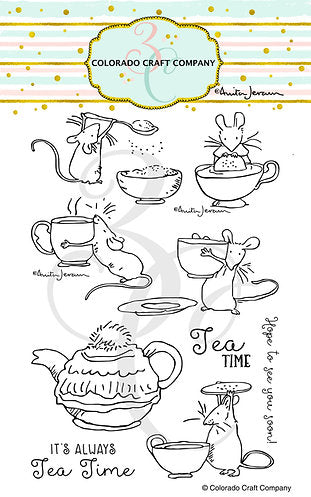Colorado Craft Company AJ434 Anita Jeram~Tea Time Fun Stamps - Crafty Meraki